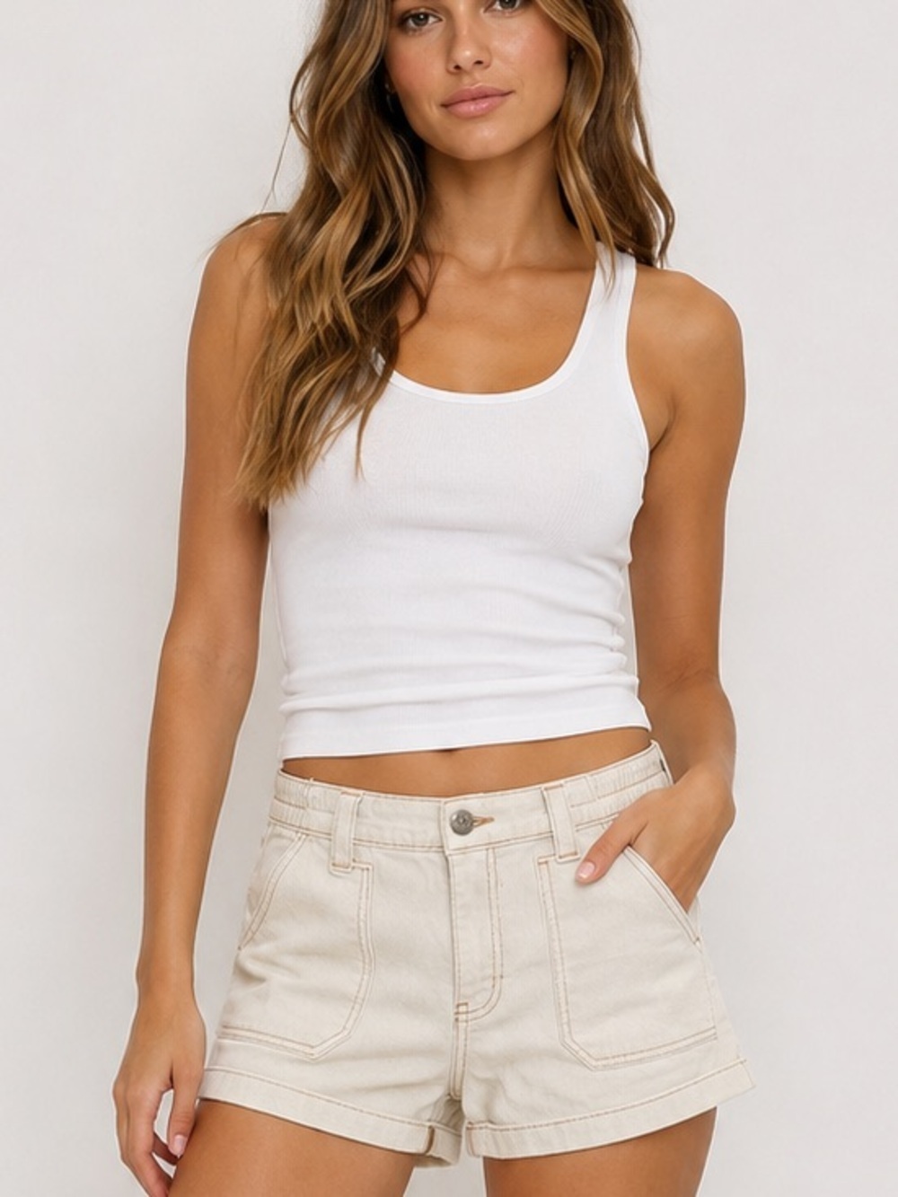 Rewash Cream Denim Shorts High Rise Cuffed Stretch Size 9